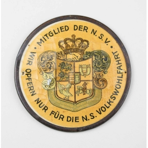 Plakette N.S. Volkswohlfahrt Mitglied der N.S.V. "Wir opfern nur für die N.S Volkswohlfahrt"