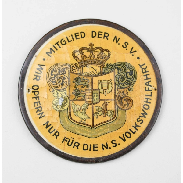 Plakette N.S. Volkswohlfahrt Mitglied der N.S.V. "Wir opfern nur für die N.S Volkswohlfahrt"