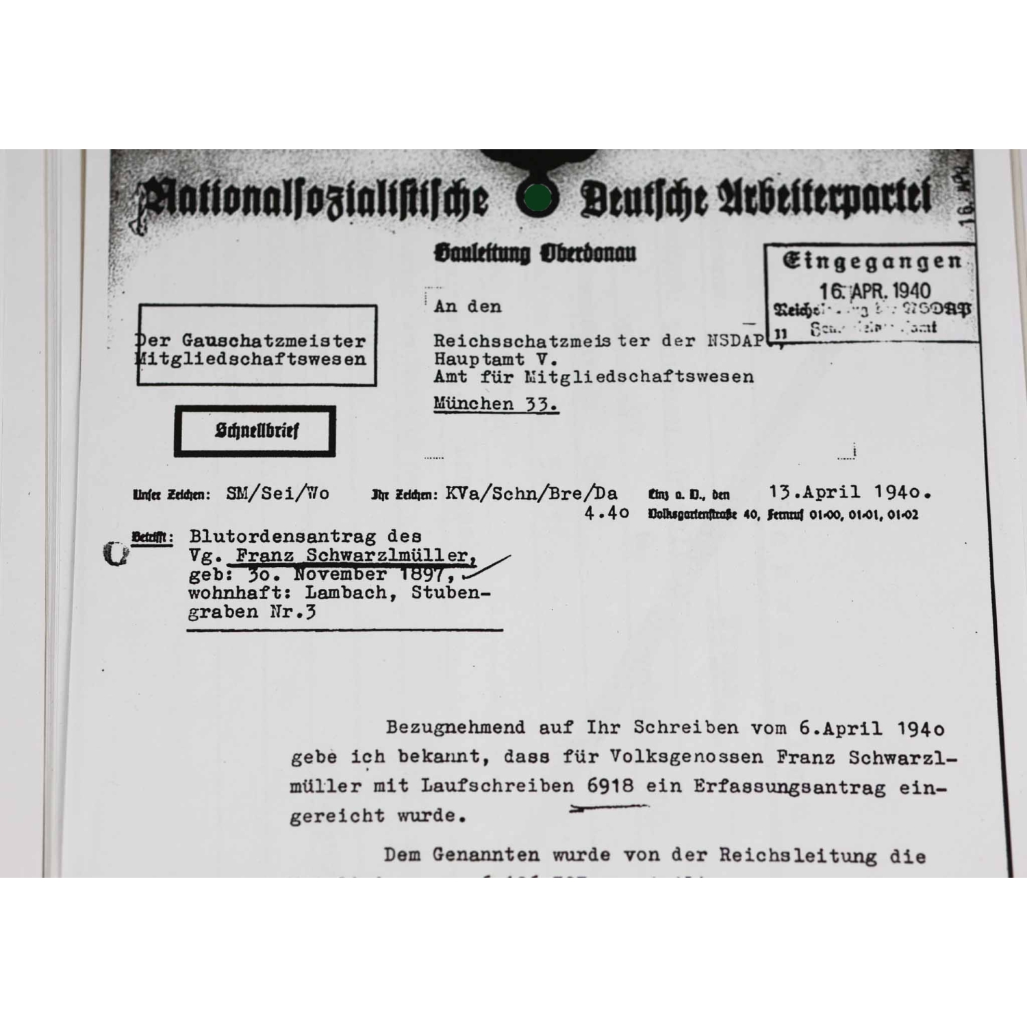 Blutorden Nachlass Verleihungsnummer "3431" Trägernamen + Nachweise (Juliputsch) Ehrenzeichen vom 9. November 1923, selten! Blutorden Nachlass Verleihungsnummer "3431" Trägernamen + Nachweise (Juliputsch) Ehrenzeichen vom 9. November 1923, selten!