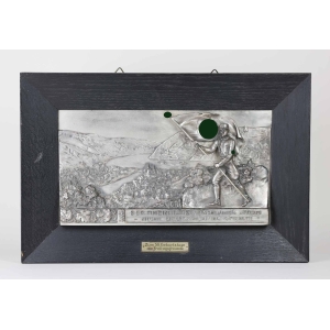 Großes SA-Relief (48x31,5cm) plastische Figurendarstellung mit SA-Fahnen Rheinüberquerung