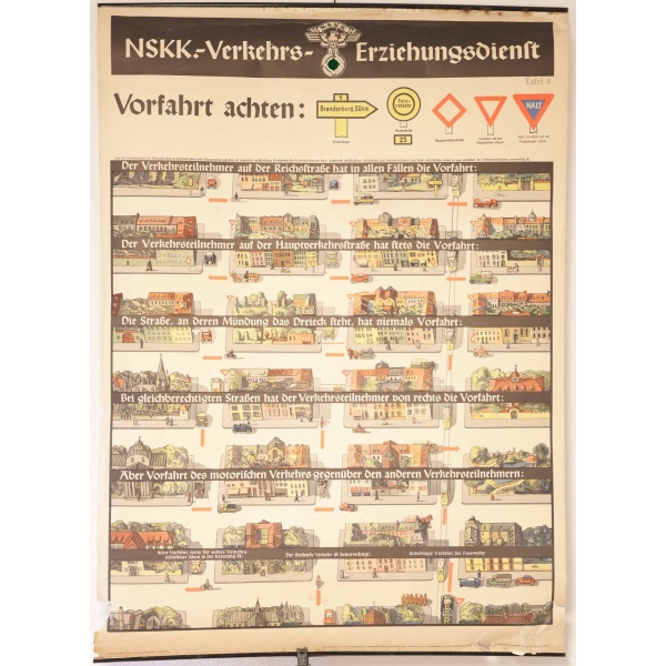 3.Reich Original Plakat "NSKK Verkehrs-Erziehungsdienst" Tafel 5