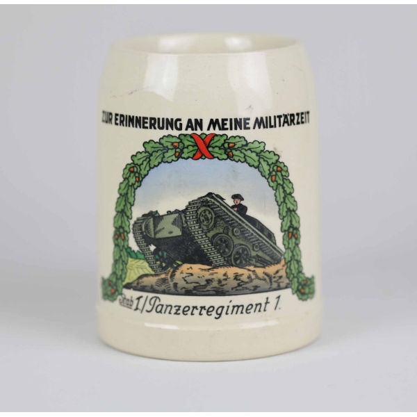 Panzer Krug "Zur Erinnerung an meine Militärzeit" Stab I./ Panzerregiment 1. mit Trägernamen, selten!