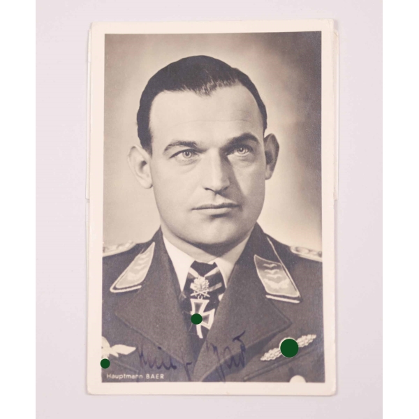 Original Signatur Eichenlaub m. Schwerter Träger Hauptmann Heinz Baer