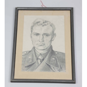 Wehrmacht Bleistift-Zeichnung Panzer Unteroffizier Kräuel 1942