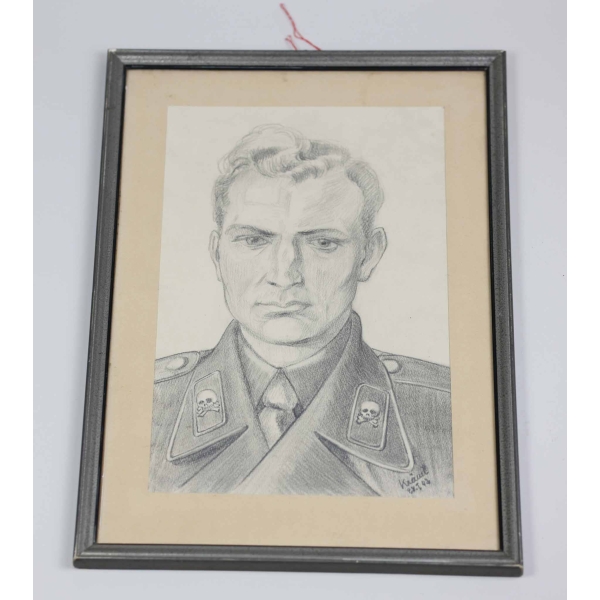 Wehrmacht Bleistift-Zeichnung Panzer Unteroffizier Kräuel 1942