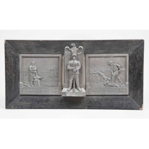 Deutsche Kunstausstellung großes Relief Bergbau 3.Reich mit Skulptur und Adler, selten!