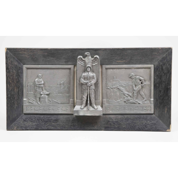 Deutsche Kunstausstellung großes Relief Bergbau 3.Reich mit Skulptur und Adler, selten!