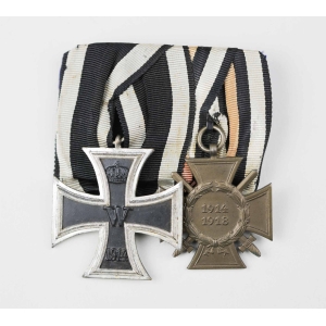 2er Ordensspange mit Eisernem Kreuz Hst. Deumer / Ehrenkreuz 1.Wk für Kriegsteilnehmer Zustand 1