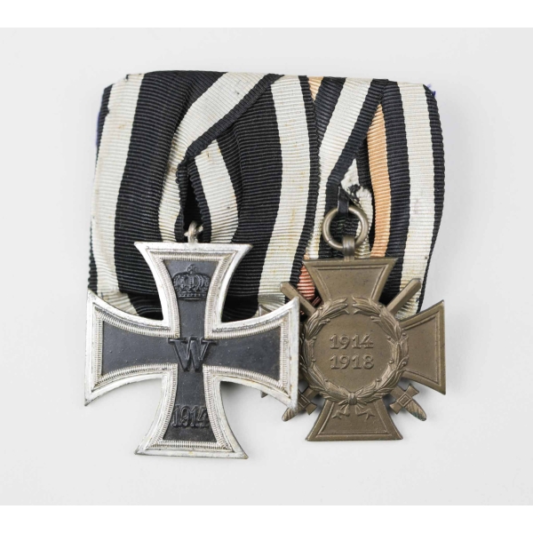 2er Ordensspange mit Eisernem Kreuz Hst. Deumer / Ehrenkreuz 1.Wk für Kriegsteilnehmer Zustand 1