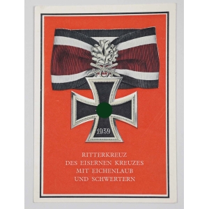 3.Reich Postkarte "Die Kriegsorden des Großdeutschen Reiches" Das Ritterkreuz mit Eichenlaub und Schwertern
