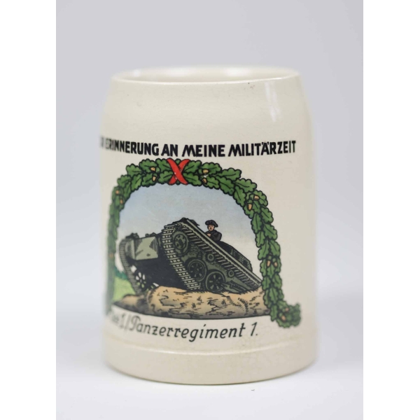 Panzer Krug "Zur Erinnerung an meine Militärzeit" Stab I./ Panzerregiment 1. mit Trägernamen, selten!