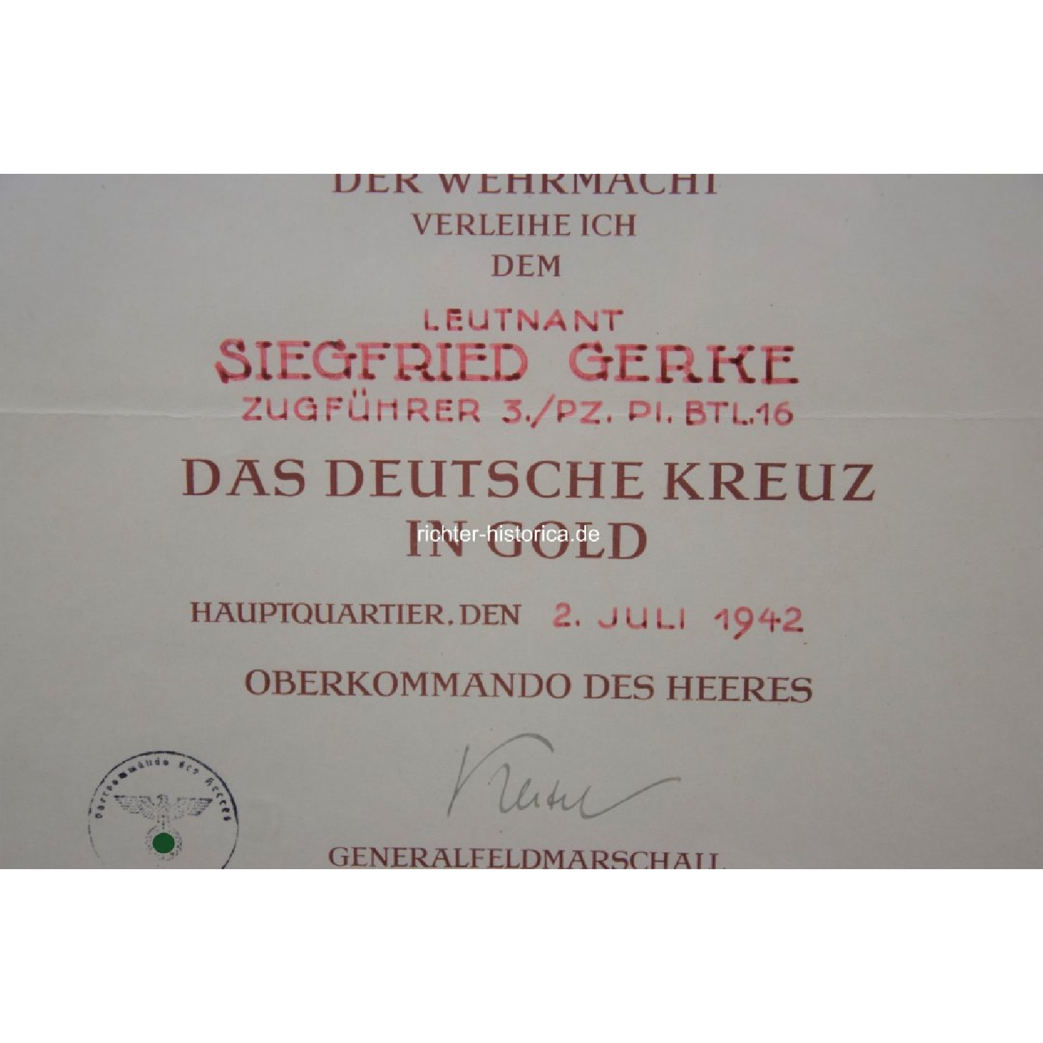 Ritterkreuznachlass Siegfried Gerke Mindener Pionier 3./Panzer-Pionier-Bataillon 16, mit "L/52 900" RK extrem selten!