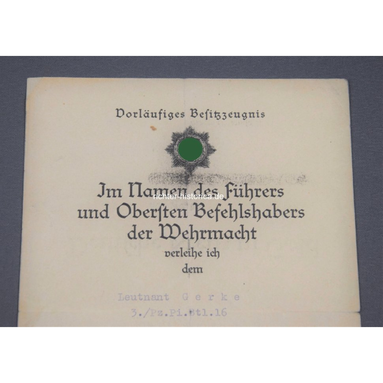 Ritterkreuznachlass Siegfried Gerke Mindener Pionier 3./Panzer-Pionier-Bataillon 16, mit "L/52 900" RK extrem selten!