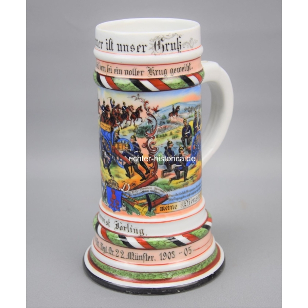 Reservistenkrug 0,5L Bierkrug 2.f. Battr.2. 2.Westfäl. Feld Art. Regt. Nr.22 Münster 1903-05