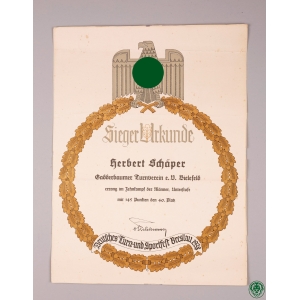 3.Reich Große Siegerurkunde" Zehnkampf der Männer Breslau 1938